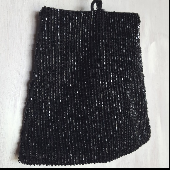 Vintage 80s Black Beaded Evening Bag by Moyna - Picture 6 of 15